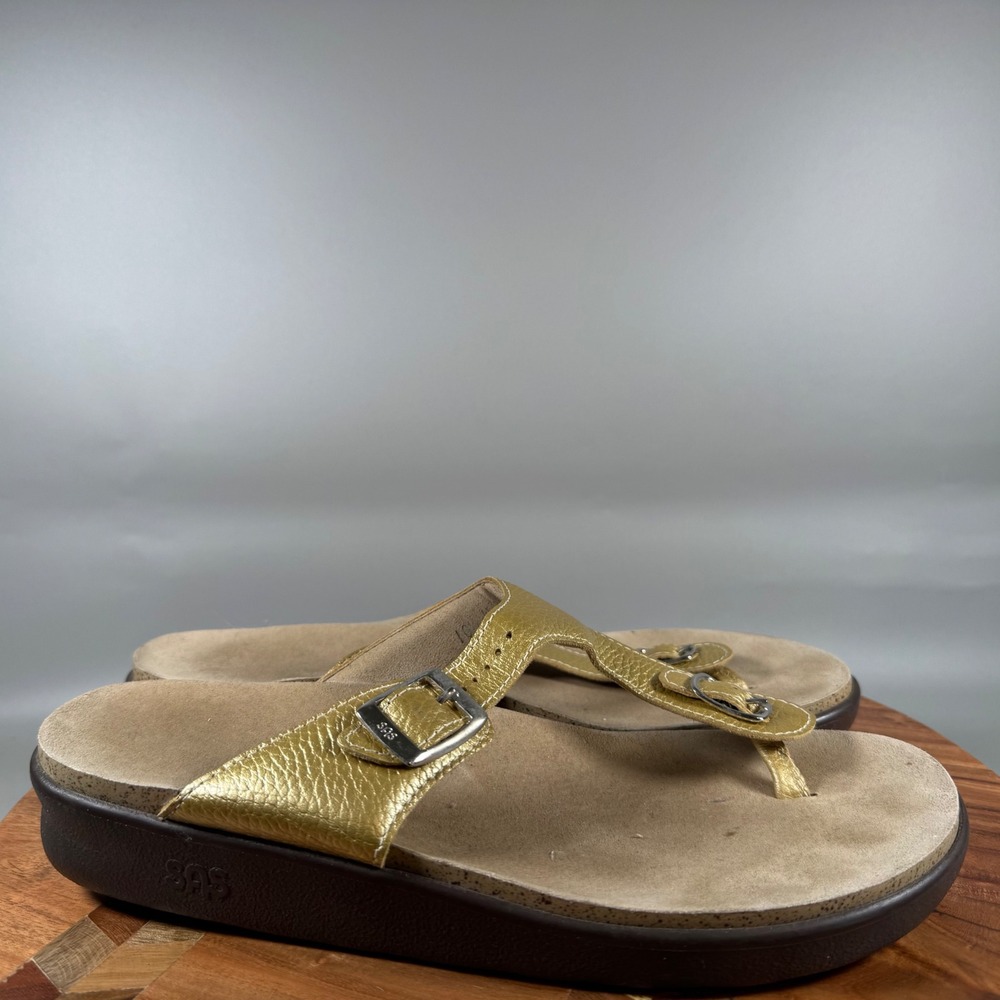 SAS Tripad Comfort Gold Metallic‎ Leather Thong Sandals Womens 10.5 M